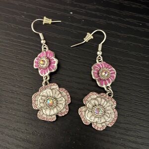 Pink and Silver Floral Earrings